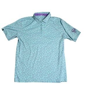Swannies Polo Shirt Mens Medium Blue Purple Floral Print Golf Performance Logo